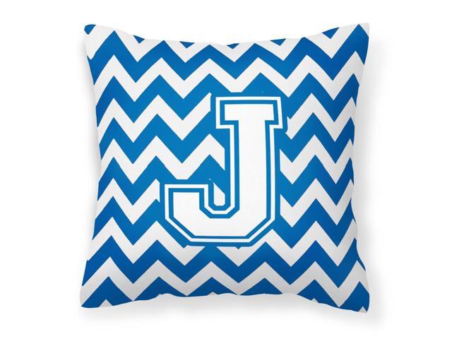 Letter J Chevron Blue and White Fabric Decorative Pillow CJ1045-JPW1414