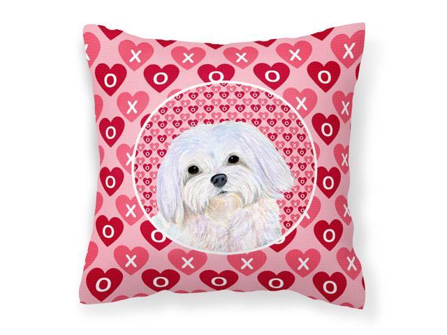 Maltese Hearts Love and Valentine's Day Portrait Fabric Decorative Pillow SS4482PW1414
