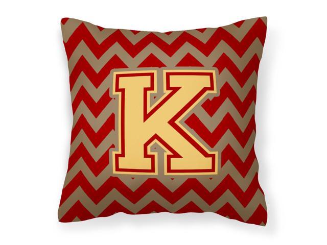 Letter K Chevron Garnet and Gold Fabric Decorative Pillow CJ1048-KPW1414