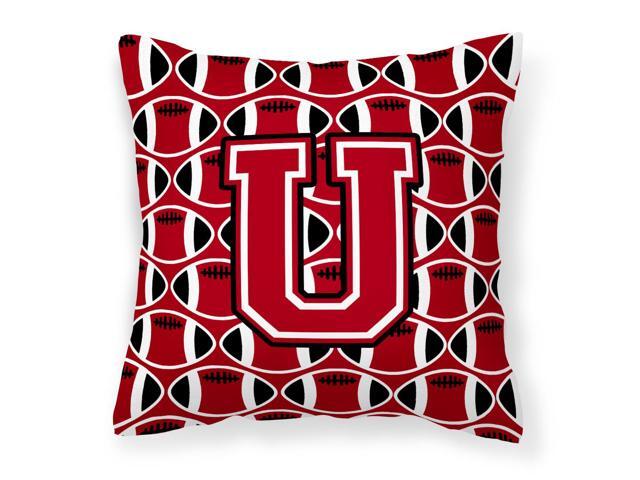 Letter U Football Red Black and White Fabric Decorative Pillow CJ1073-UPW1414