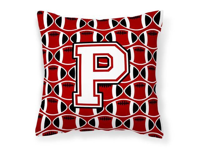 Letter P Football Cardinal and White Fabric Decorative Pillow CJ1082-PPW1414