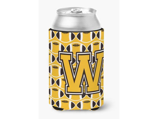 Letter W Football Black Old Gold and White Can or Bottle Hugger CJ1080-WCC