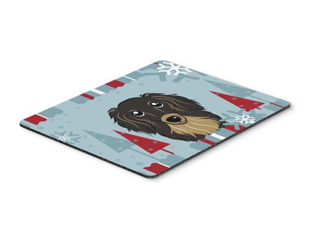 Winter Holiday Longhair Black and Tan Dachshund Mouse Pad Hot Pad or Trivet BB1709MP