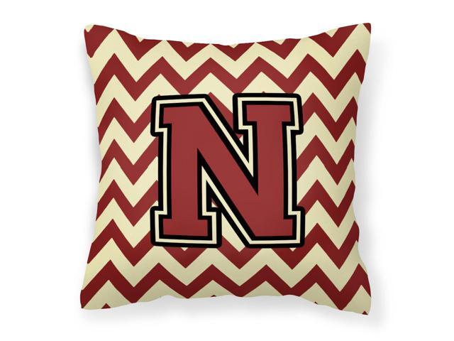 Letter N Chevron Maroon and Gold Fabric Decorative Pillow CJ1061-NPW1414