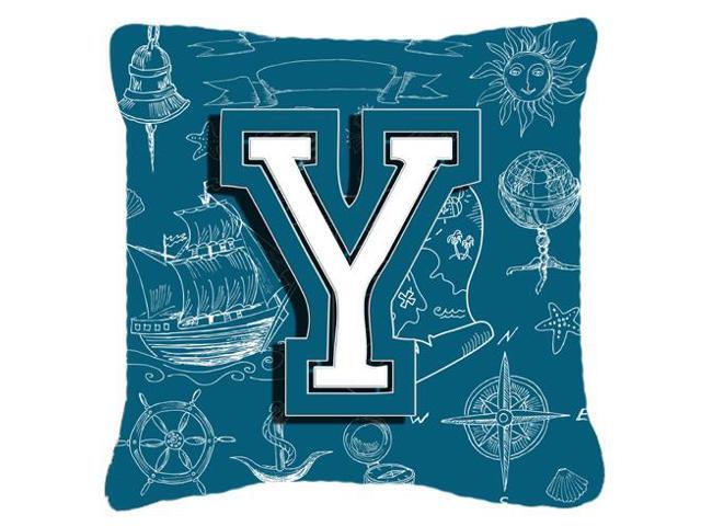 Letter Y Sea Doodles Initial Alphabet Canvas Fabric Decorative Pillow CJ2014-YPW1818