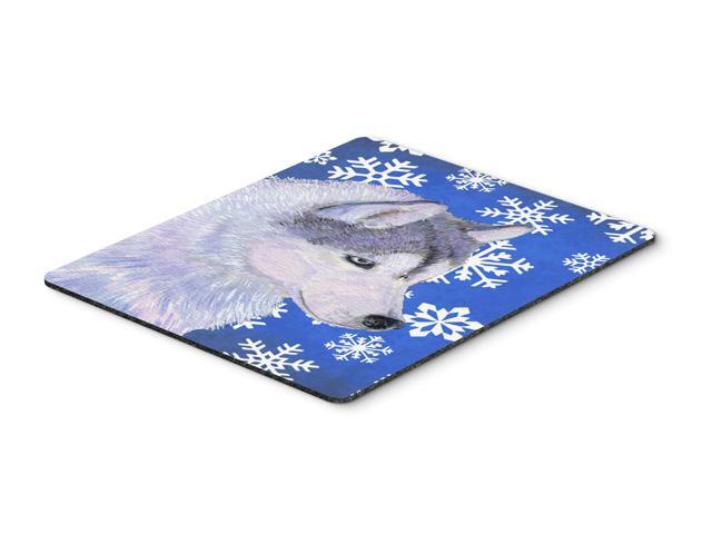 Siberian Husky Winter Snowflakes Holiday Mouse Pad Hot Pad or Trivet