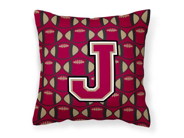 Letter J Football Garnet and Gold Fabric Decorative Pillow CJ1078-JPW1414