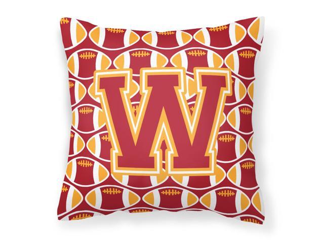 Letter W Football Cardinal and Gold Fabric Decorative Pillow CJ1070-WPW1414