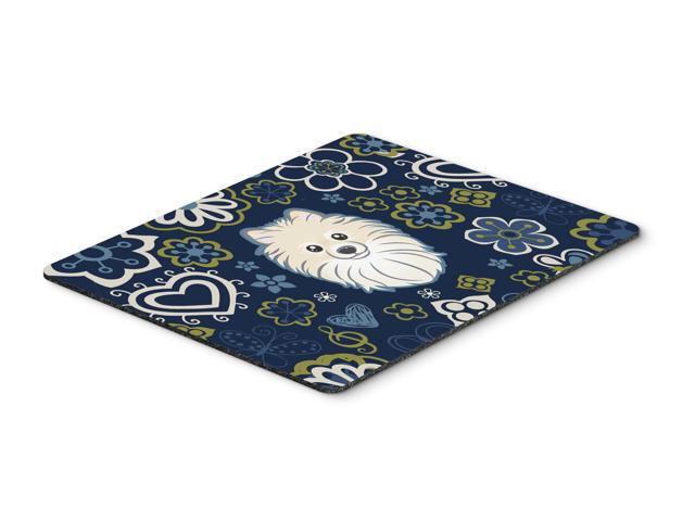 Blue Flowers Pomeranian Mouse Pad Hot Pad or Trivet BB5058MP
