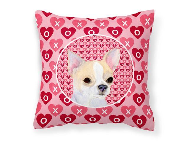 Chihuahua Hearts Love and Valentine's Day Portrait Fabric Decorative Pillow SS4474PW1414