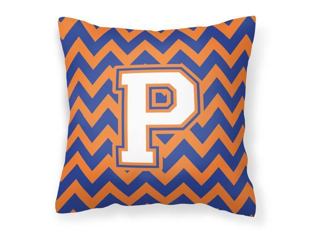 Letter P Chevron Blue and Orange #3 Fabric Decorative Pillow CJ1060-PPW1414