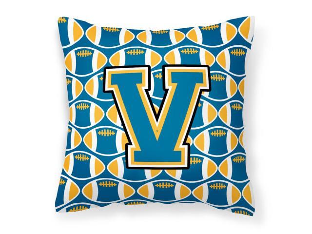 Letter V Football Blue and Gold Fabric Decorative Pillow CJ1077-VPW1414