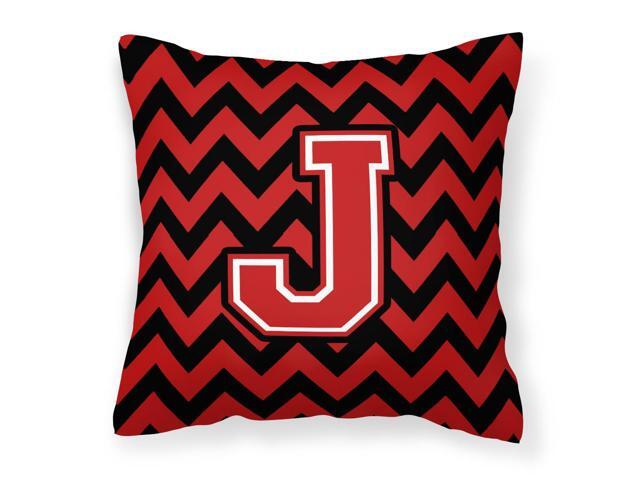 Letter J Chevron Black and Red Fabric Decorative Pillow CJ1047-JPW1414