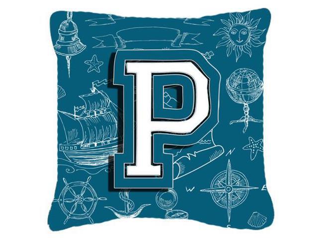 Letter P Sea Doodles Initial Alphabet Canvas Fabric Decorative Pillow CJ2014-PPW1818