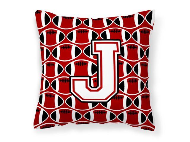 Letter J Football Cardinal and White Fabric Decorative Pillow CJ1082-JPW1414