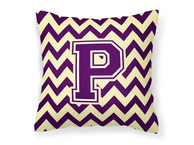 Letter P Chevron Purple and Gold Fabric Decorative Pillow CJ1058-PPW1414