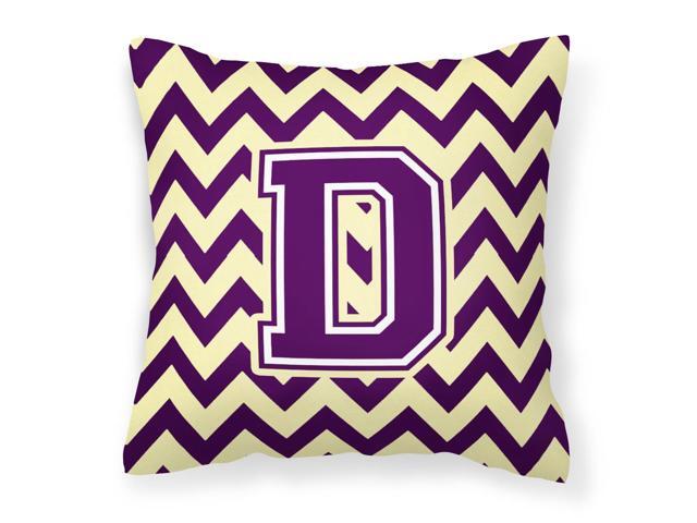 Letter D Chevron Purple and Gold Fabric Decorative Pillow CJ1058-DPW1414
