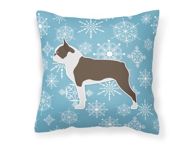 Winter Snowflake Boston Terrier Fabric Decorative Pillow BB3544PW1414