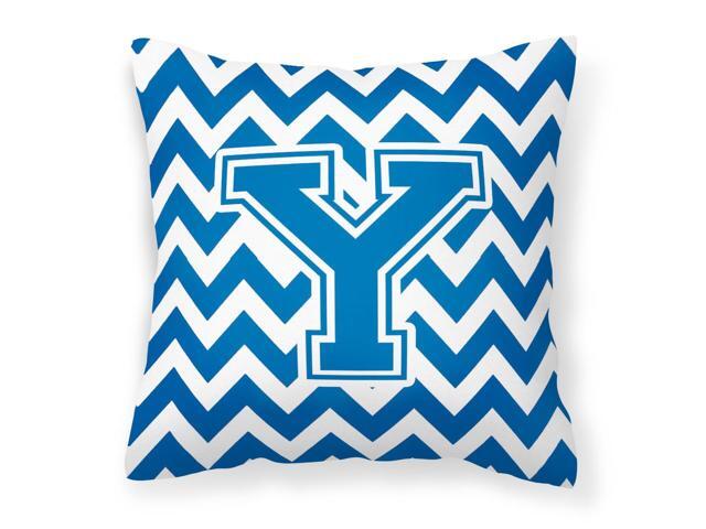Letter Y Chevron Blue and White Fabric Decorative Pillow CJ1056-YPW1414