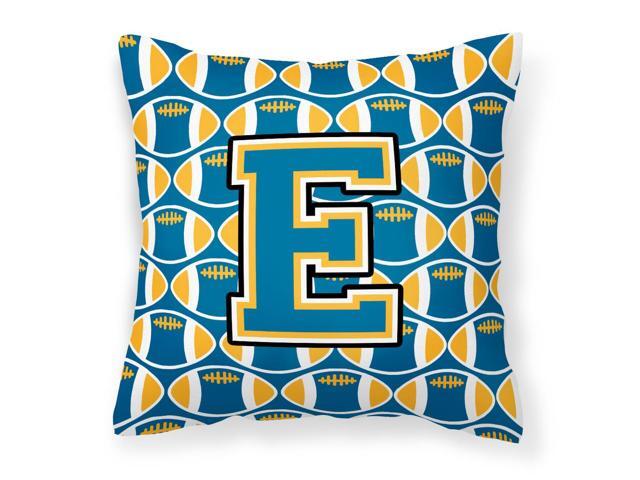 Letter E Football Blue and Gold Fabric Decorative Pillow CJ1077-EPW1414