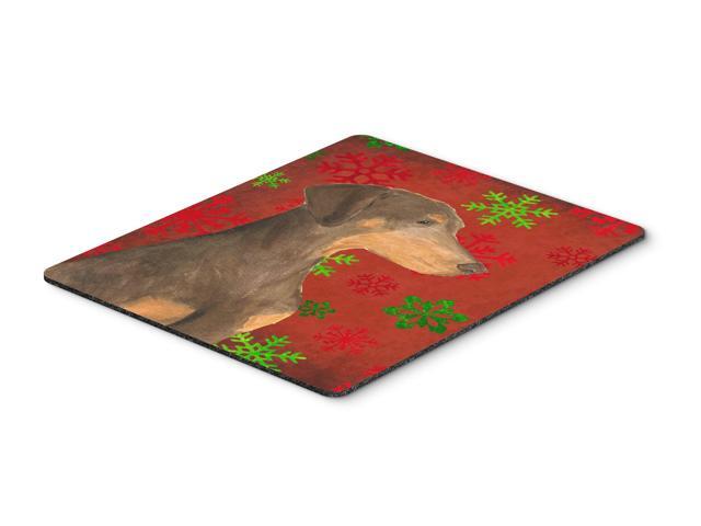 Doberman Red and Green Snowflakes Christmas Mouse Pad Hot Pad or Trivet