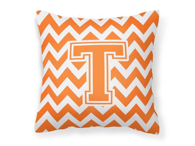 Letter T Chevron Orange and White Fabric Decorative Pillow CJ1046-TPW1414