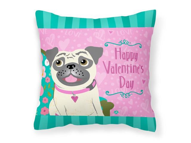 Happy Valentine's Day Pug Fabric Decorative Pillow VHA3002PW1414