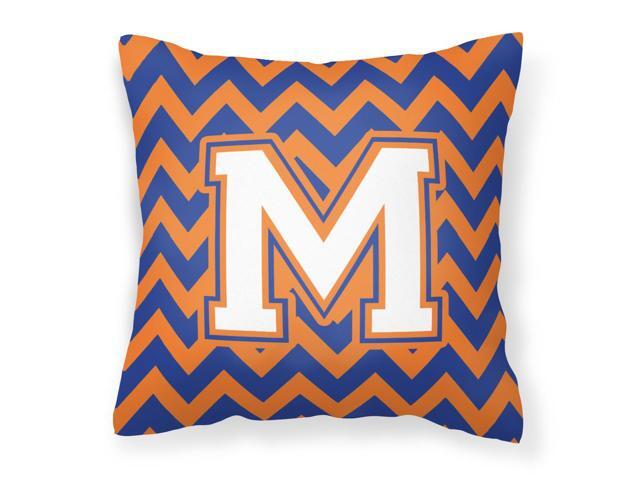 Letter M Chevron Blue and Orange #3 Fabric Decorative Pillow CJ1060-MPW1414