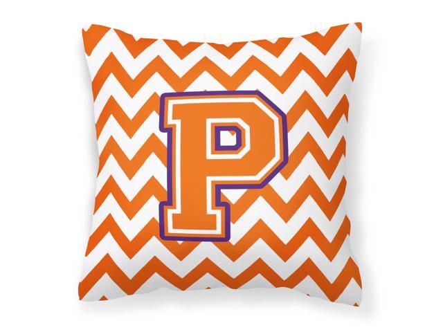 Letter P Chevron Orange and Regalia Fabric Decorative Pillow CJ1062-PPW1414