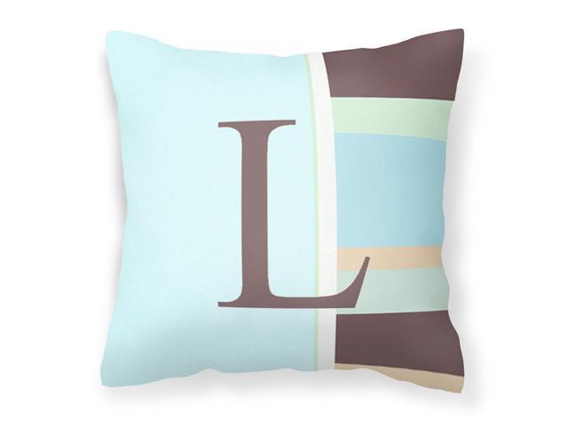 Letter L Initial Monogram - Blue Stripes Decorative Canvas Fabric Pillow