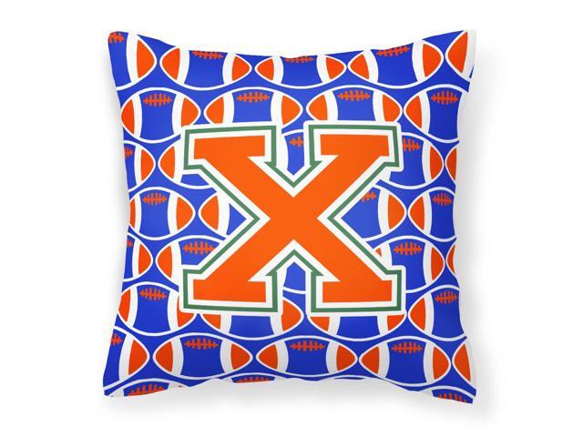 Letter X Football Green Blue and Orange Fabric Decorative Pillow CJ1083-XPW1414