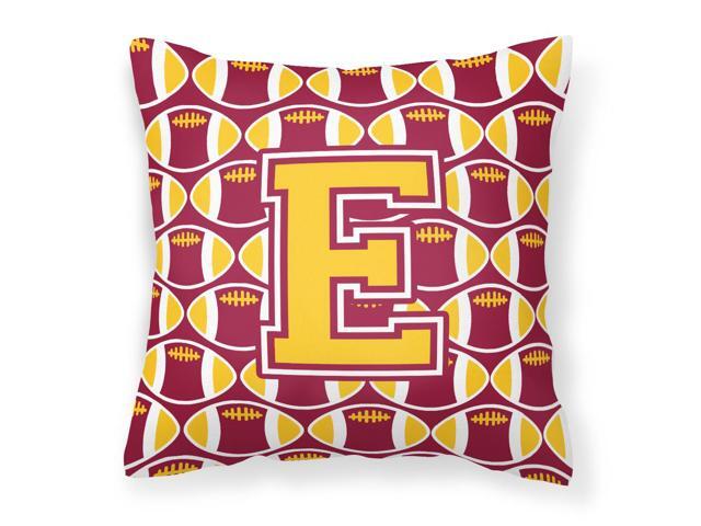Letter E Football Maroon and Gold Fabric Decorative Pillow CJ1081-EPW1414