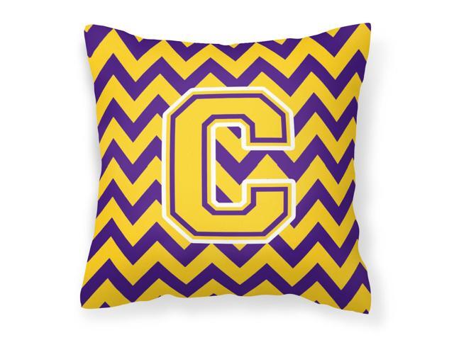 Letter C Chevron Purple and Gold Fabric Decorative Pillow CJ1041-CPW1414