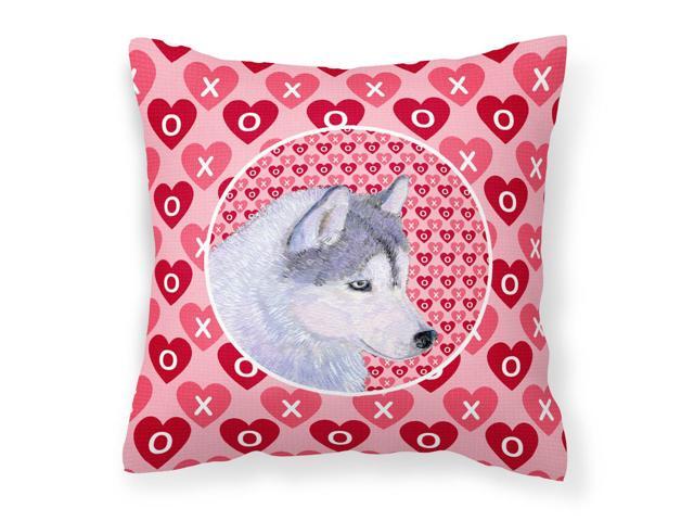 Siberian Husky Hearts Love Valentine's Day Fabric Decorative Pillow SS4464PW1414