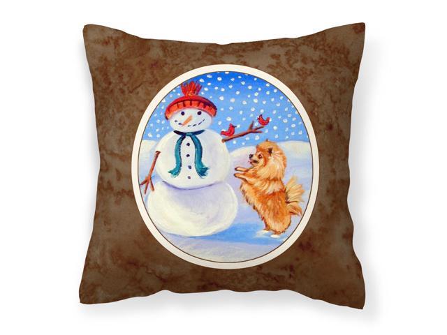 Snowman with Pomeranian Winter Snowman Fabric Decorative Pillow 7151PW1414