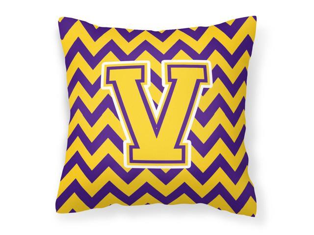 Letter V Chevron Purple and Gold Fabric Decorative Pillow CJ1041-VPW1414