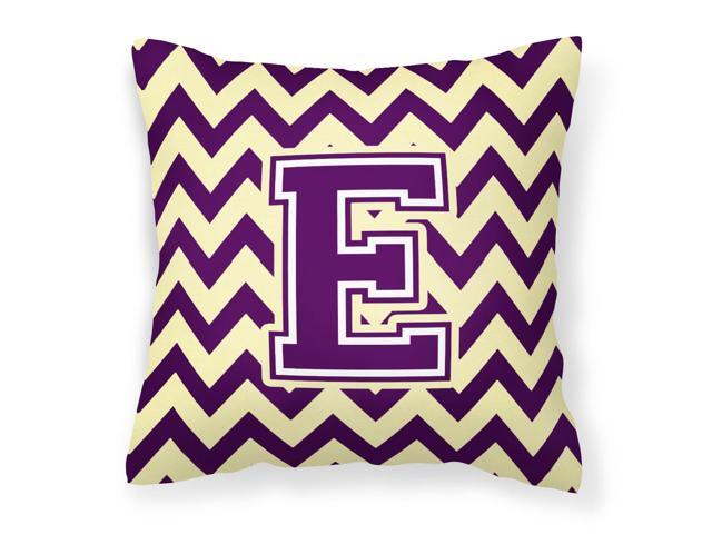 Letter E Chevron Purple and Gold Fabric Decorative Pillow CJ1058-EPW1414