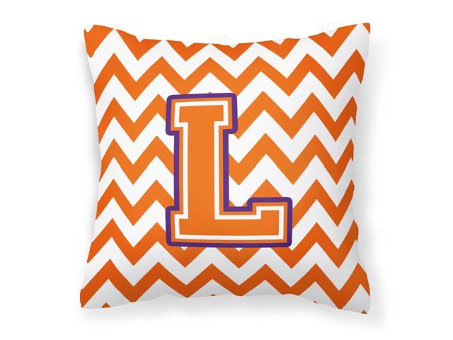 Letter L Chevron Orange and Regalia Fabric Decorative Pillow CJ1062-LPW1414