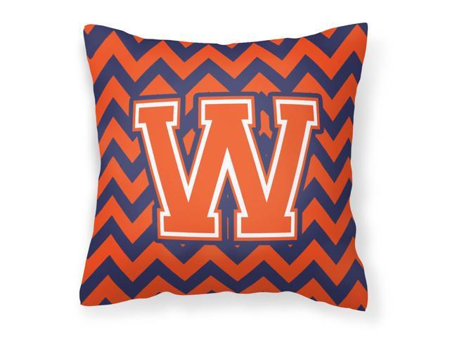 Letter W Chevron Orange and Blue Fabric Decorative Pillow CJ1042-WPW1414