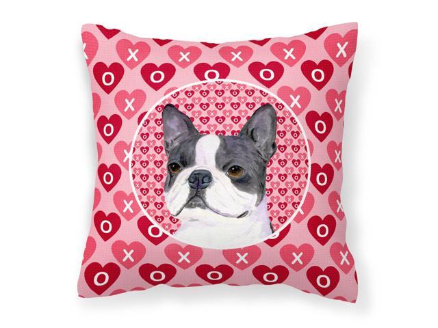 Boston Terrier Hearts Love Valentine's Day Fabric Decorative Pillow SS4516PW1414