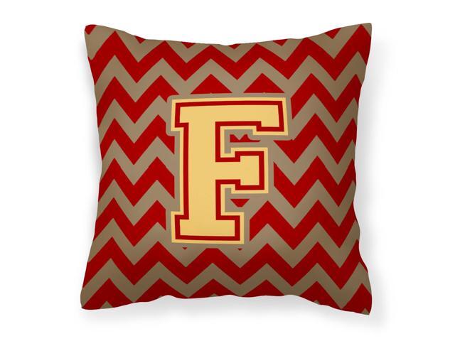Letter F Chevron Garnet and Gold Fabric Decorative Pillow CJ1048-FPW1414