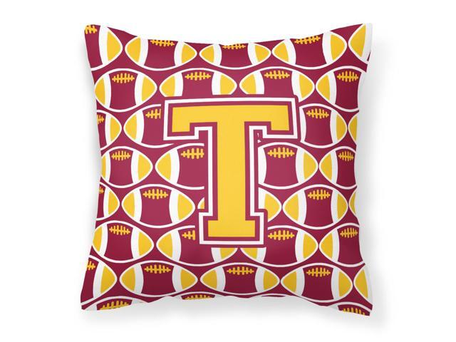 Letter T Football Maroon and Gold Fabric Decorative Pillow CJ1081-TPW1414