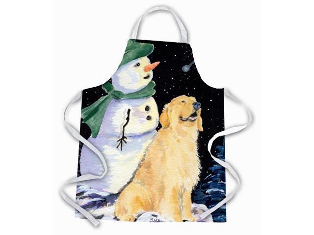 Golden Retriever with Snowman in Green Hat Apron