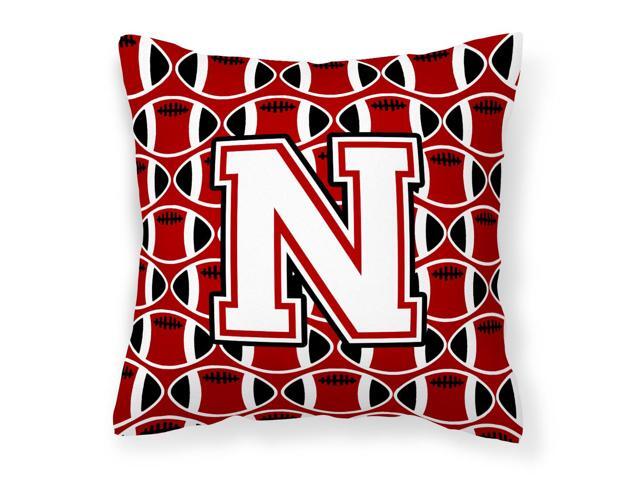 Letter N Football Cardinal and White Fabric Decorative Pillow CJ1082-NPW1414