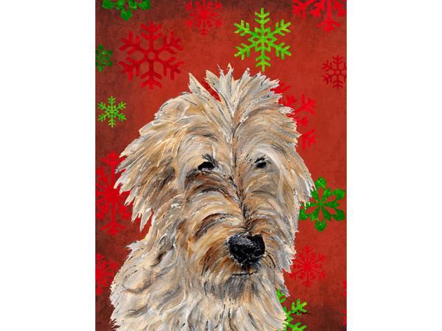 Golden Doodle 2 Red Snowflakes Holiday Flag Garden Size SC9763GF