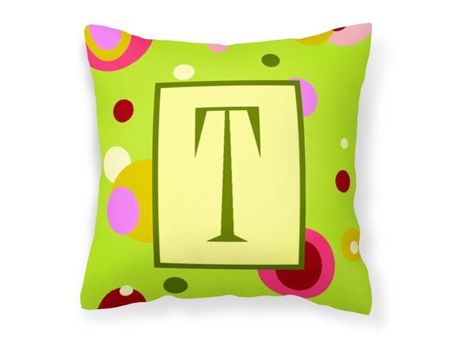 Letter T Initial Monogram - Green Decorative Canvas Fabric Pillow