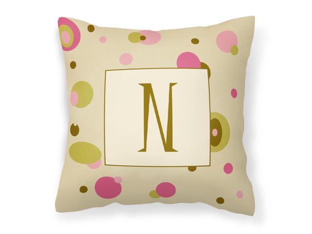 Letter N Initial Monogram - Tan Dots Decorative Canvas Fabric Pillow