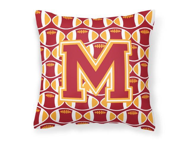 Letter M Football Cardinal and Gold Fabric Decorative Pillow CJ1070-MPW1414