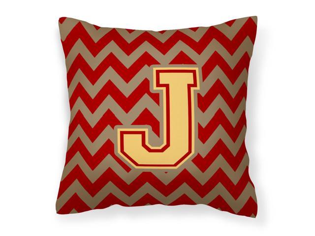 Letter J Chevron Garnet and Gold Fabric Decorative Pillow CJ1048-JPW1414