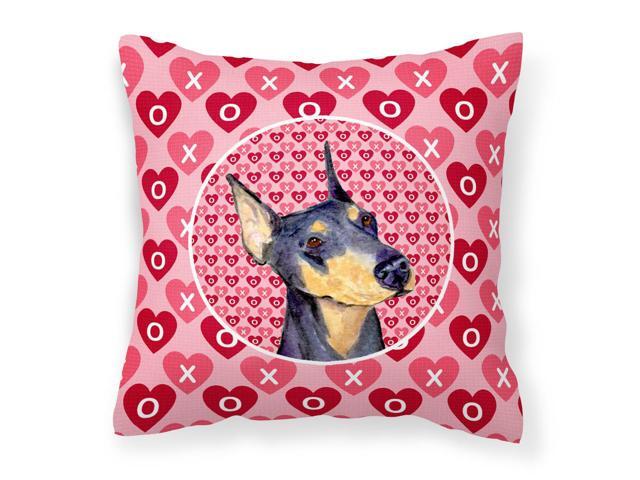 Doberman Hearts Love and Valentine's Day Portrait Fabric Decorative Pillow SS4495PW1414